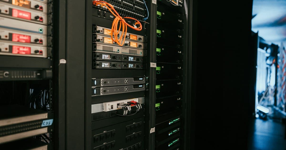 Server rack of on-premises GPU Kubernetes cluster with visible network cabling